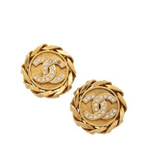 Chanel Vintage Crystal CC Clip On Earrings